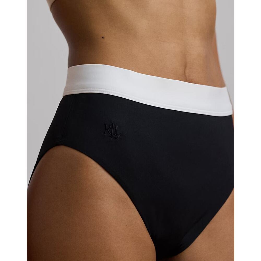 Lauren by Ralph Lauren Size 6 Black Bel Air Banded High-Waisted Swim Bottom
